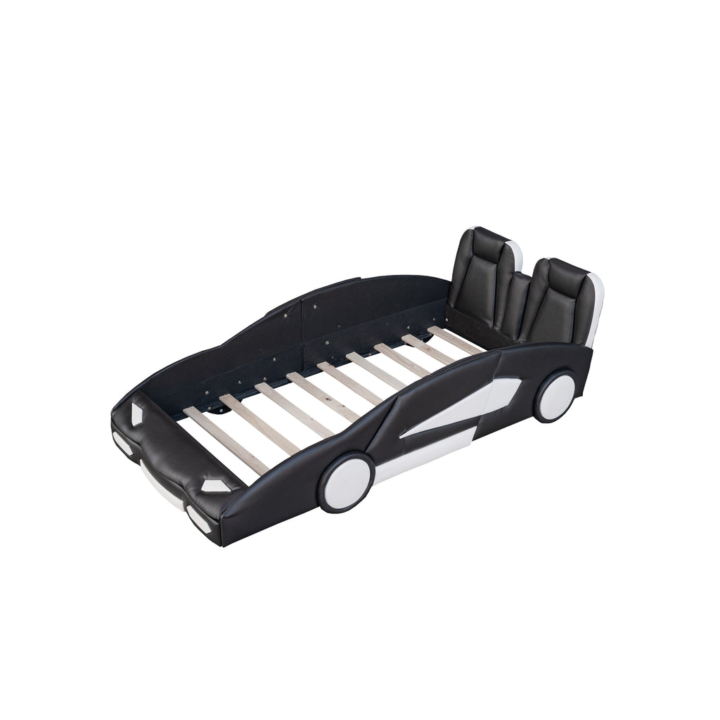 Twin Size Race Car-Shaped Platform Bed with Wheels