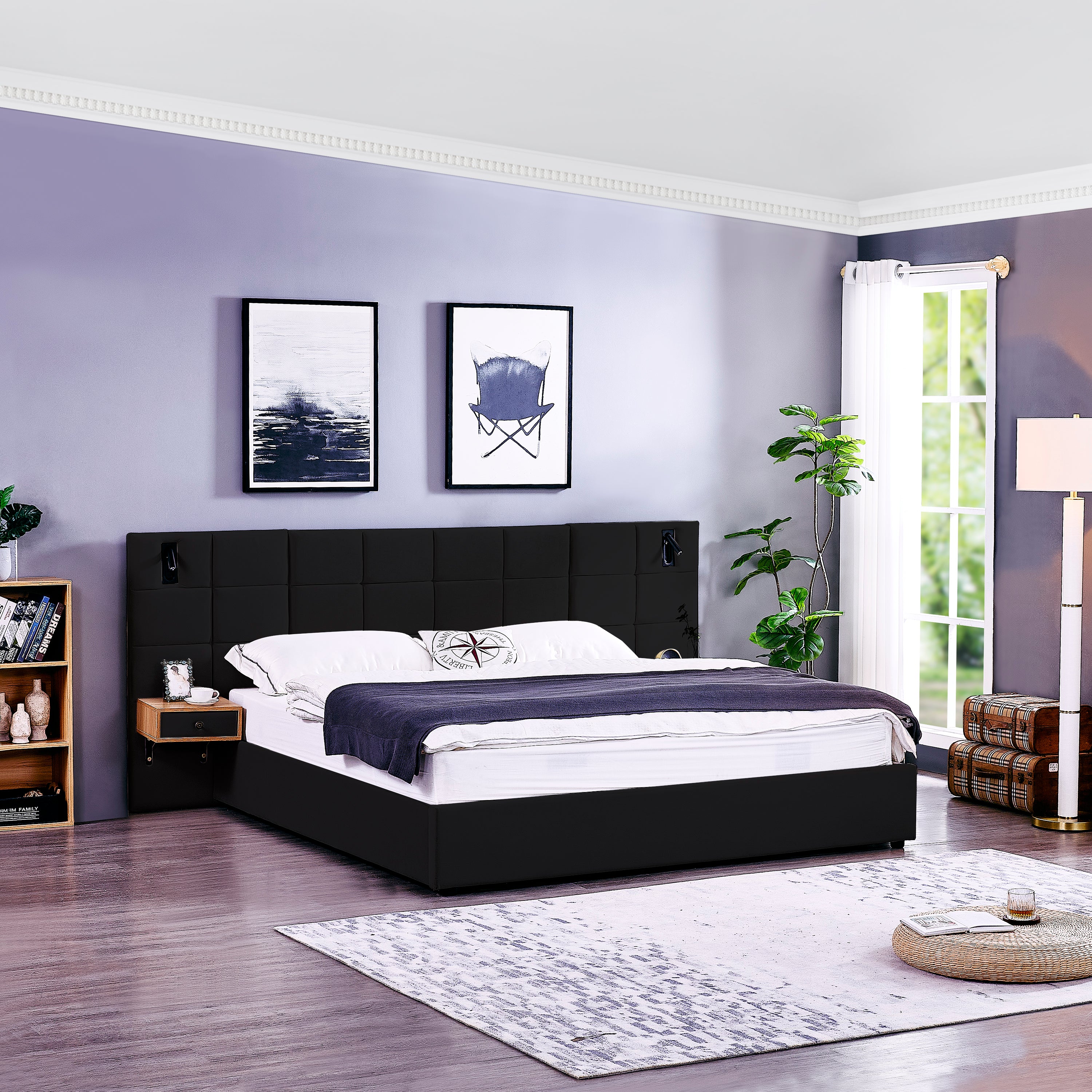 King Size Storage Velvet Upholstered Hydraulic Platform Bed