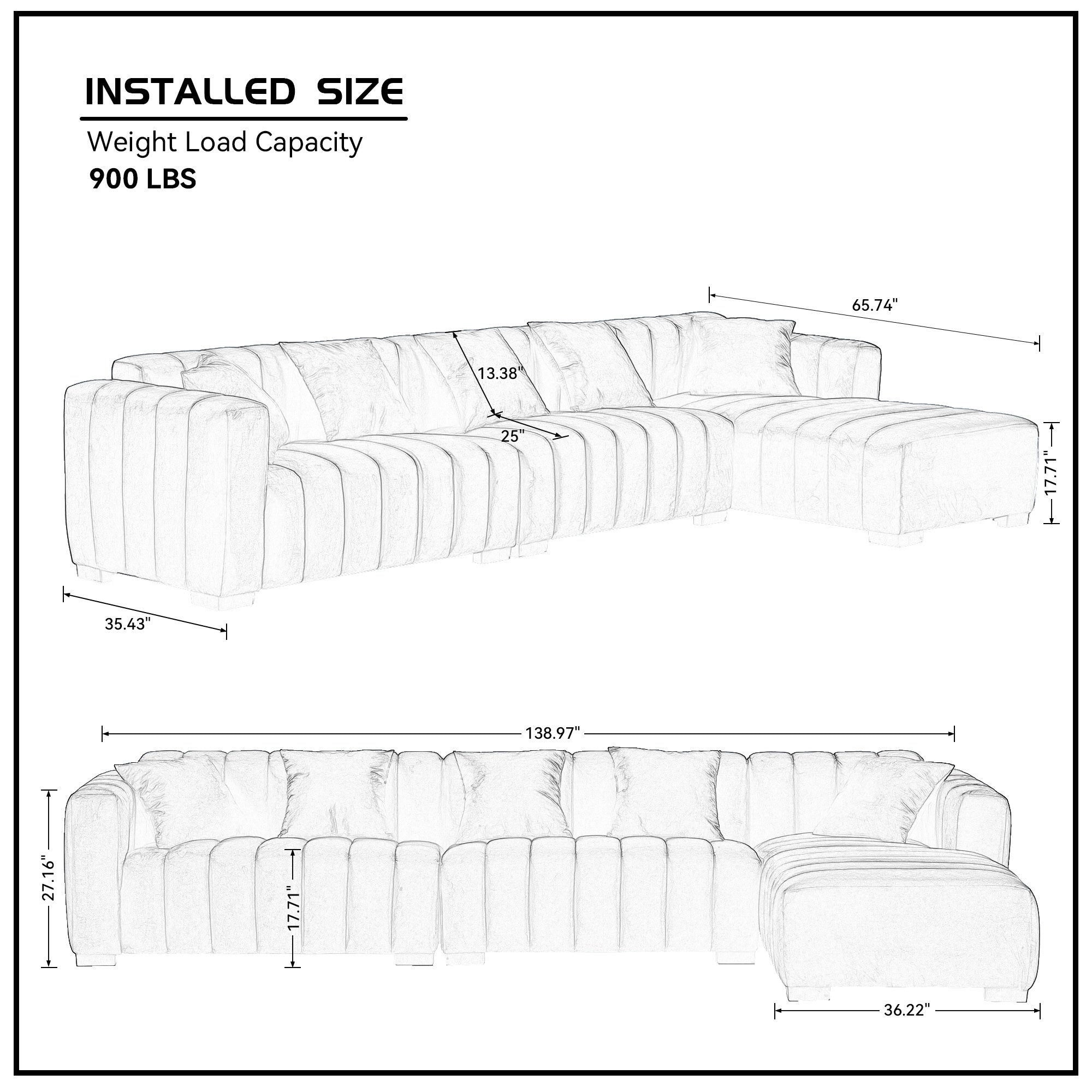 L-Shape Sectional Sofa with Deep Tufted Velvet Upholstered Right Chaise