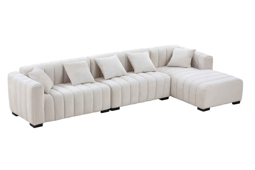L-Shape Sectional Sofa with Deep Tufted Velvet Upholstered Right Chaise
