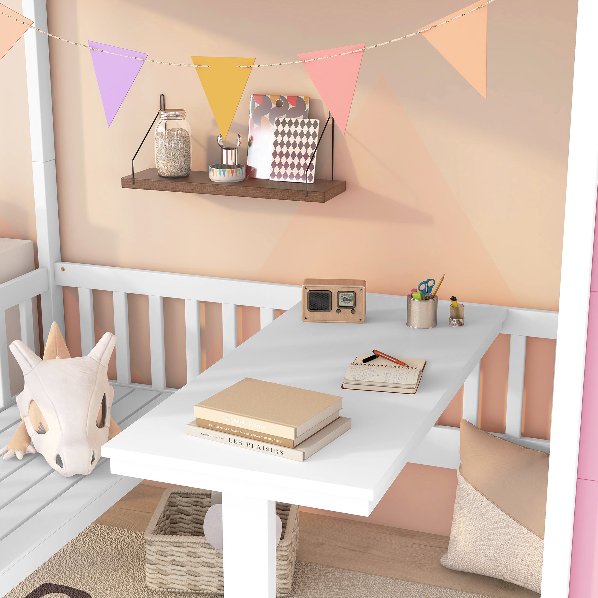 Twin-Over-Twin Bunk Bed with Changeable Table - Pink