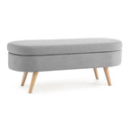 Ottoman Oval Storage Bench, Rubber Wood Legs, Grey