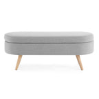 Ottoman Oval Storage Bench, Rubber Wood Legs, Grey