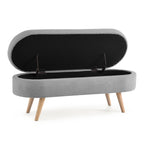 Ottoman Oval Storage Bench, Rubber Wood Legs, Grey