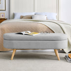 Ottoman Oval Storage Bench, Rubber Wood Legs, Grey