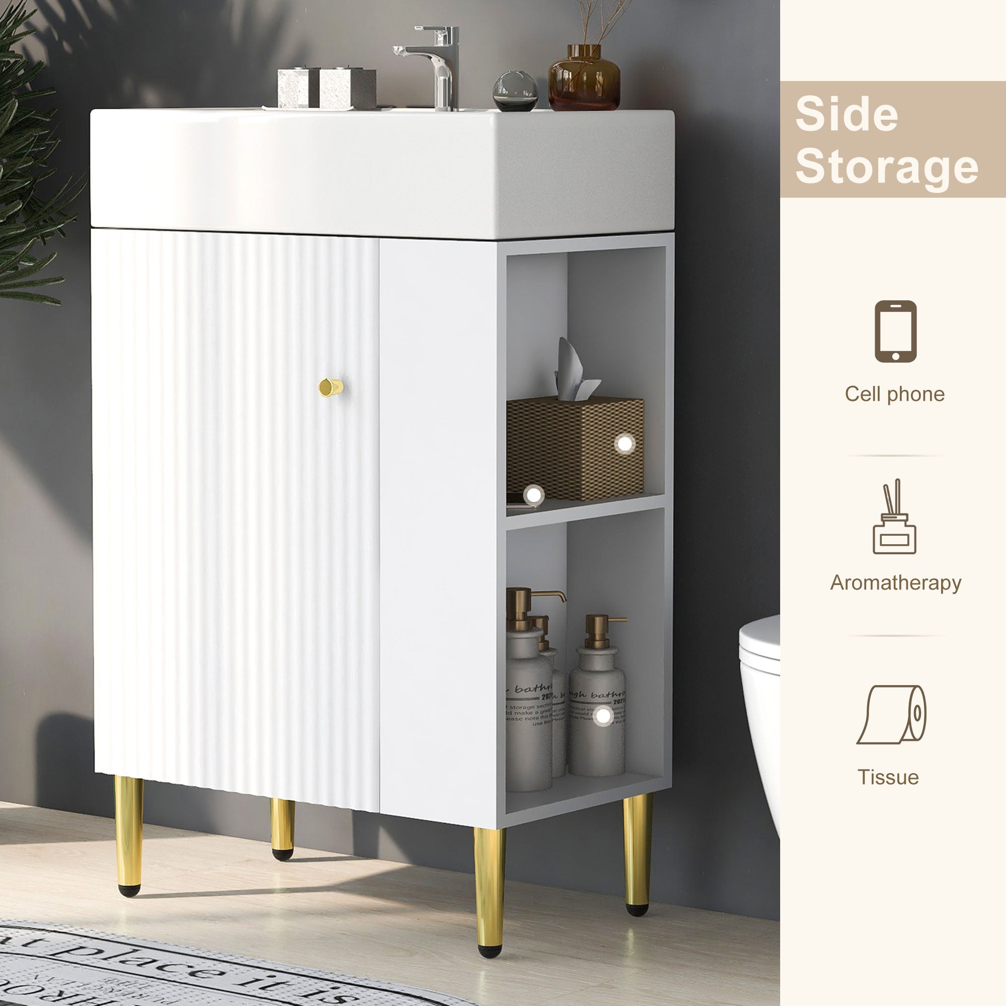 21.6" White Right Side Storage Bathroom Vanity