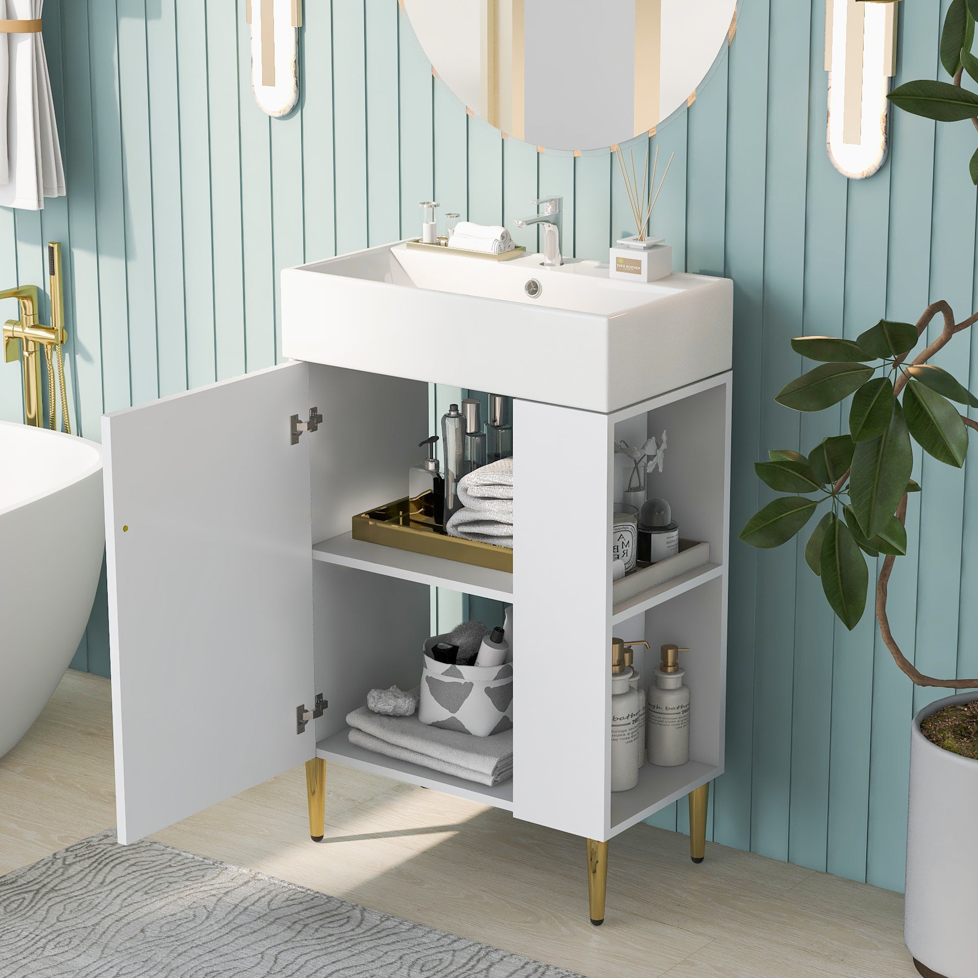 21.6" White Right Side Storage Bathroom Vanity