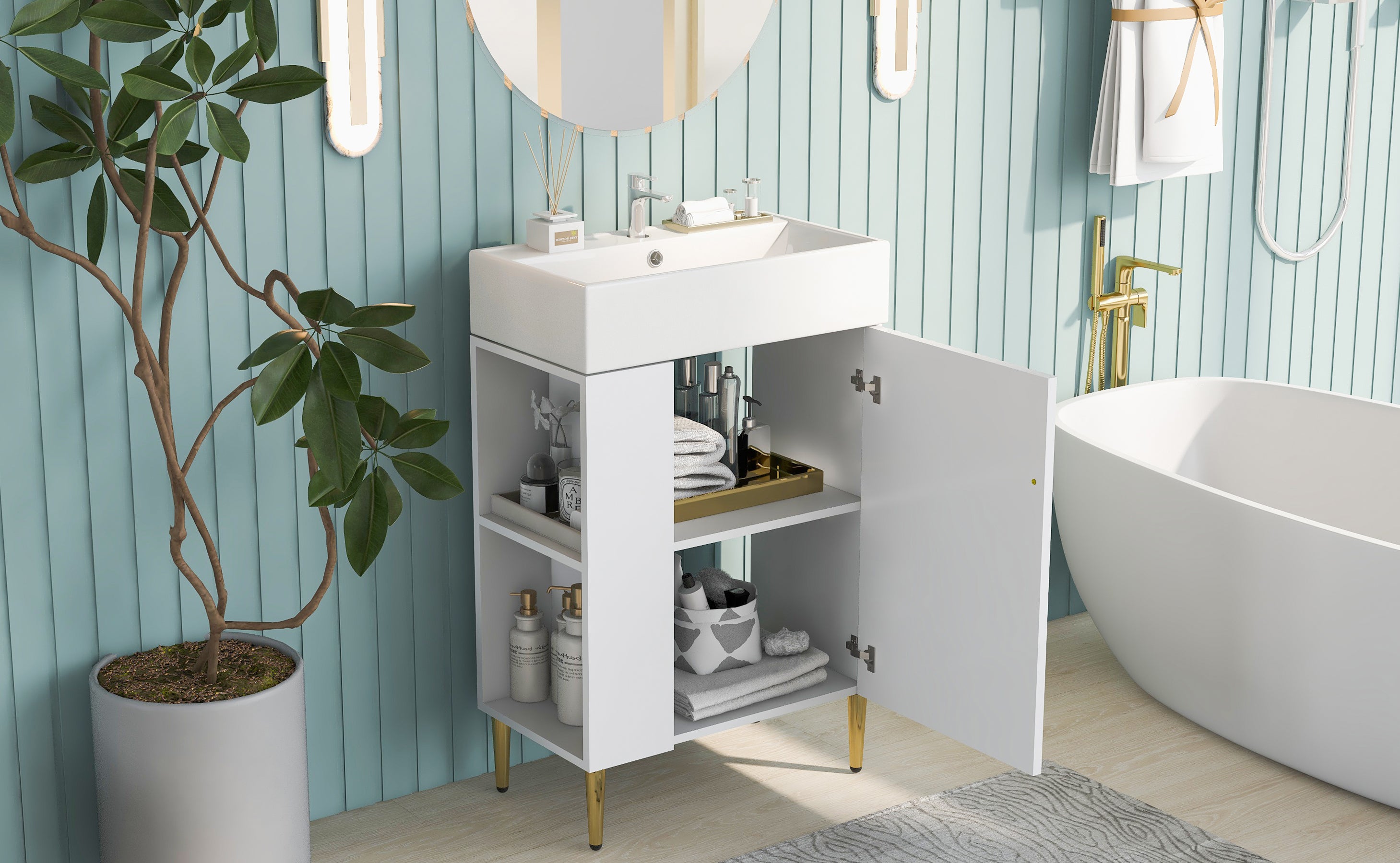 21.6" White Left Side Storage Bathroom Vanity