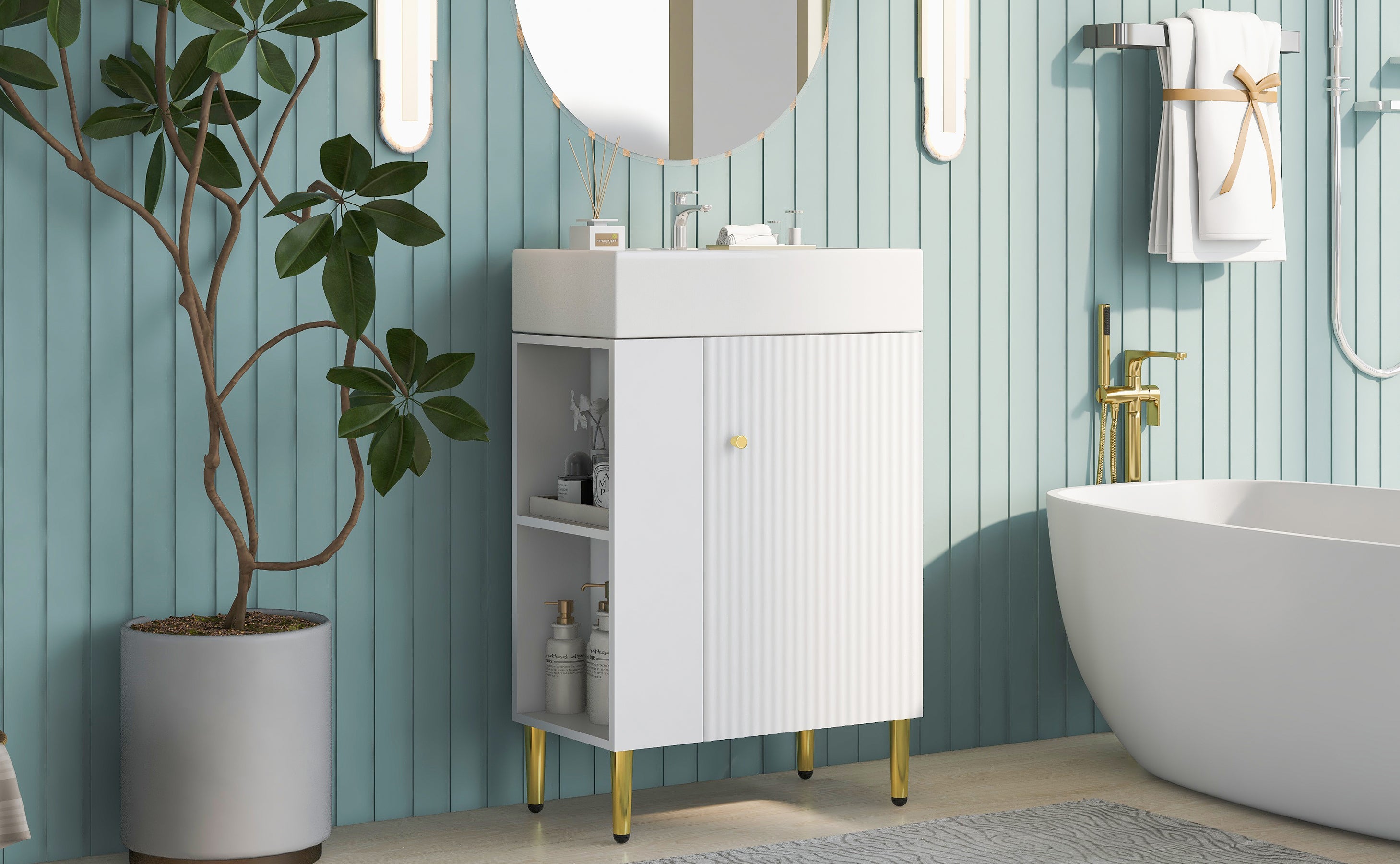 21.6" White Left Side Storage Bathroom Vanity