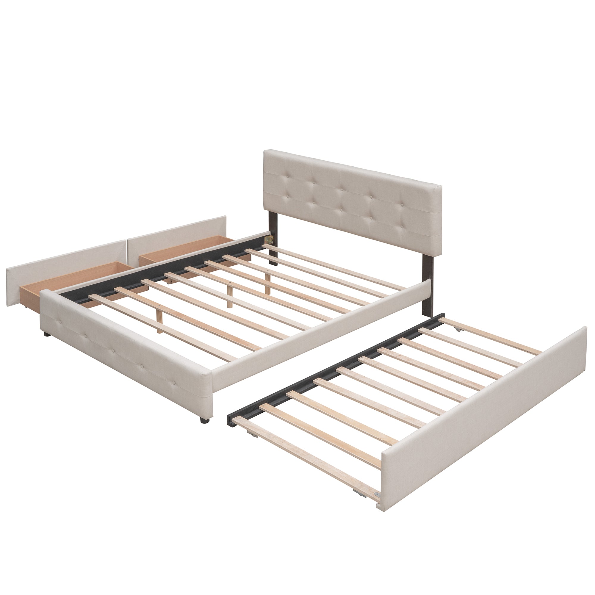Upholstered Platform Bed with 2 Drawers and 1 Twin XL Trundle