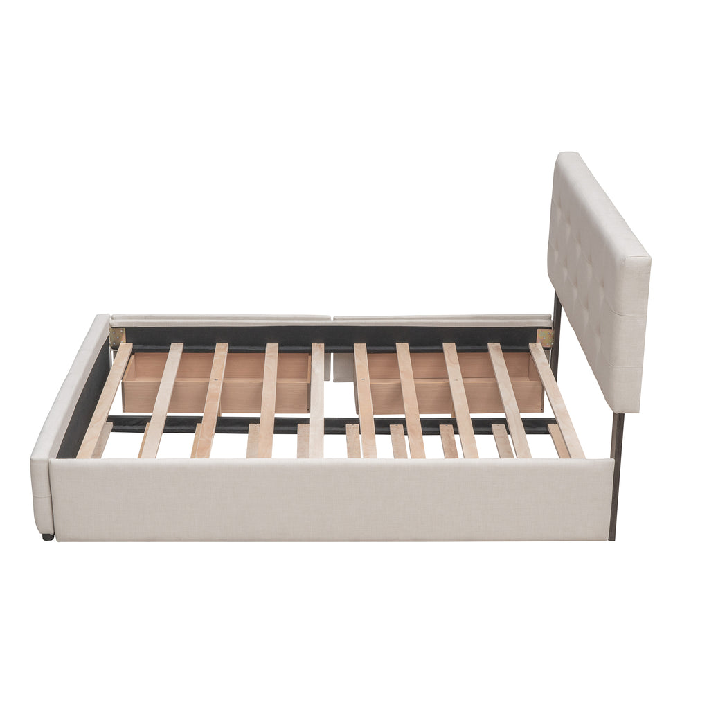 Upholstered Platform Bed with 2 Drawers and 1 Twin XL Trundle