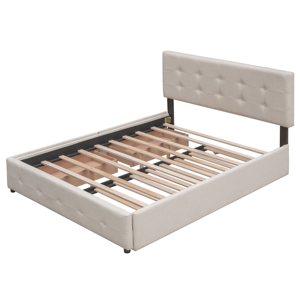 Upholstered Platform Bed with 2 Drawers and 1 Twin XL Trundle