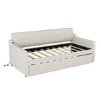 Twin Size Upholstery Daybed with Trundle and USB Charging Design