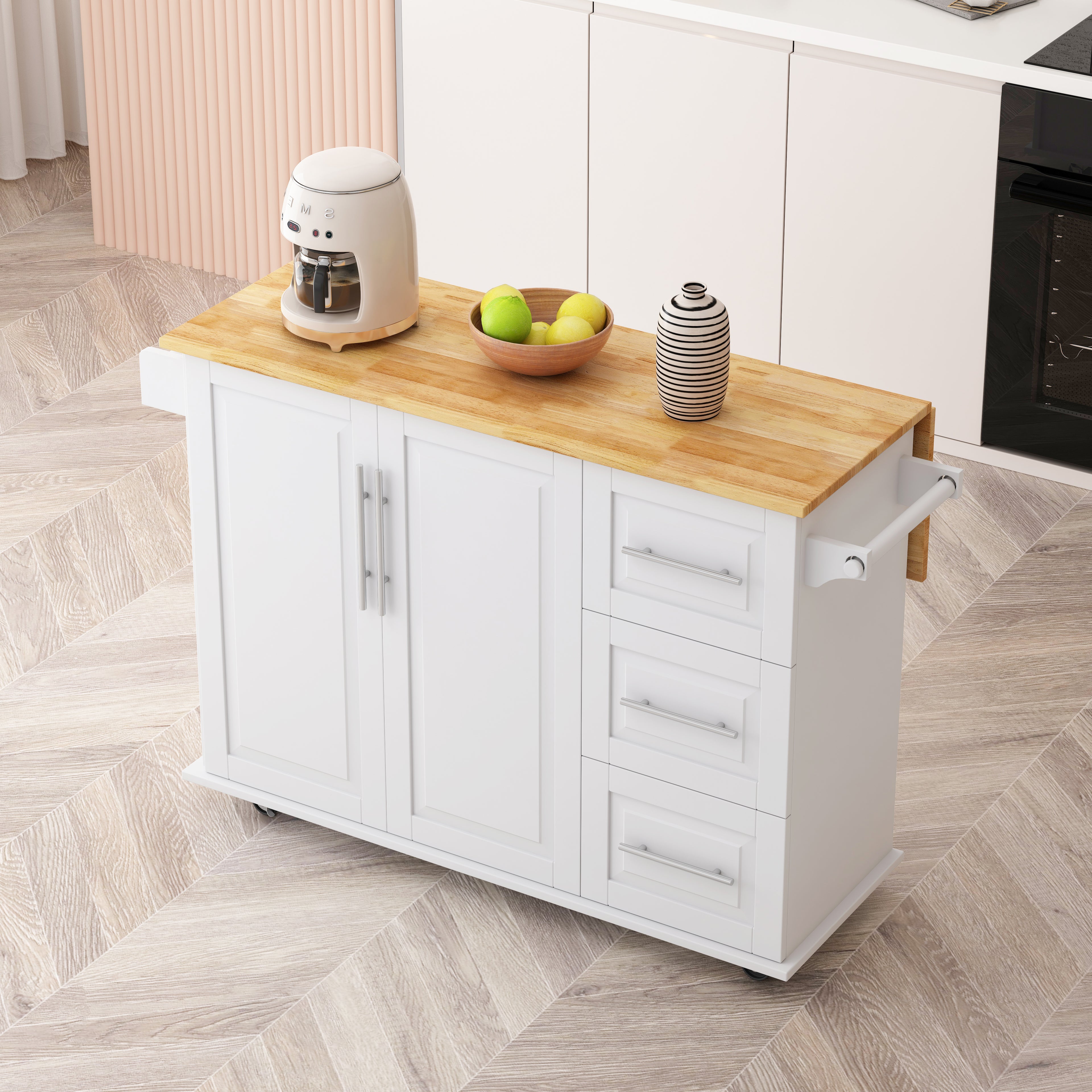 Kitchen Island Cart with Cabinet and Drawers
