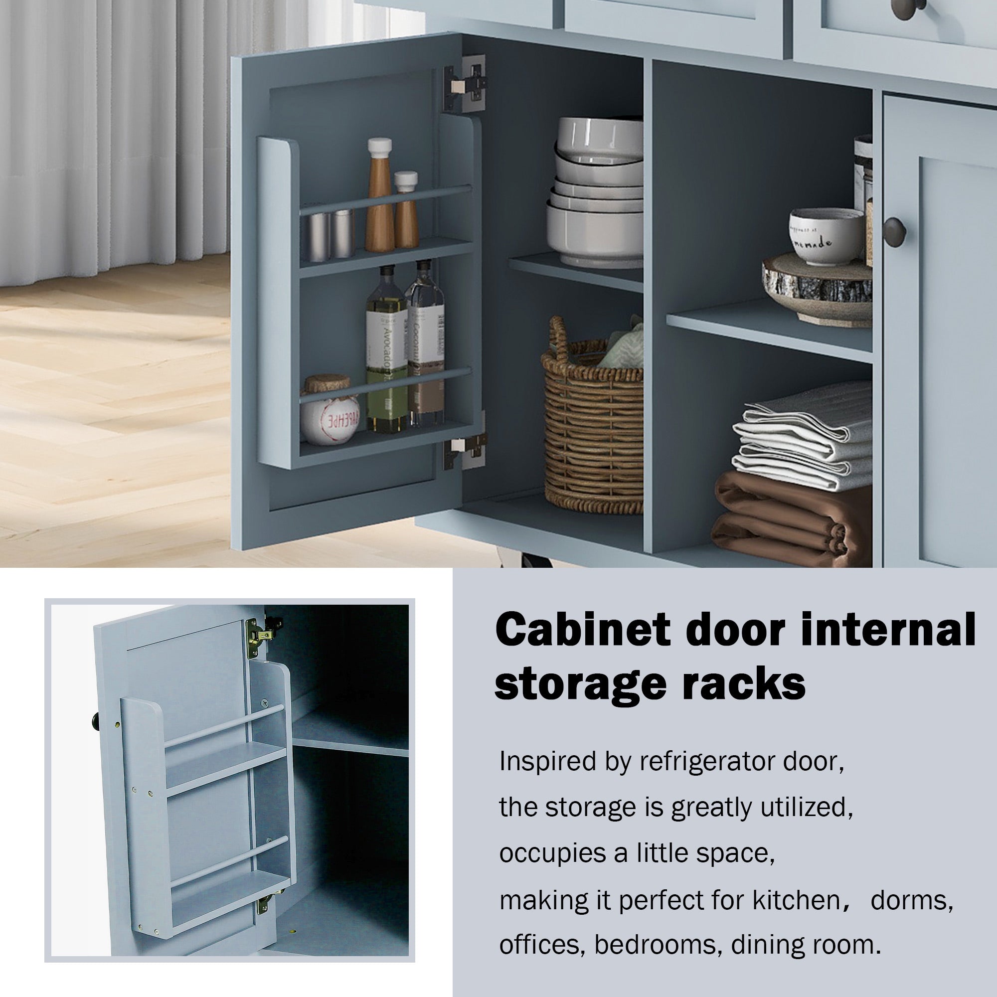 Kitchen Cart with Rubber Wood Drop-Leaf Countertop