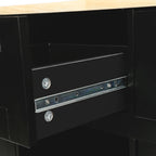 Kitchen Cart with Rubber Wood Drop-Leaf Countertop