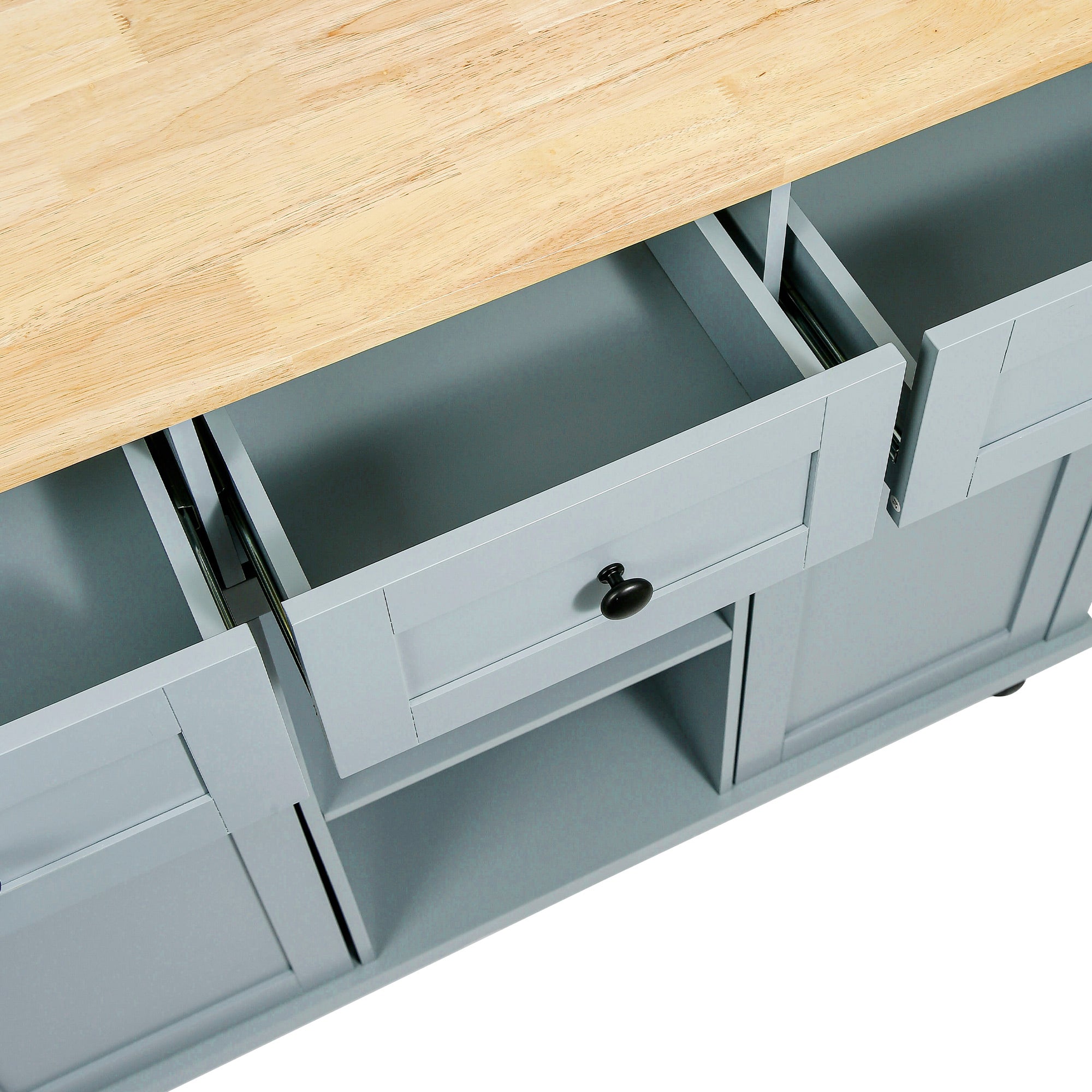 Kitchen Cart with Rubber Wood Drop-Leaf Countertop