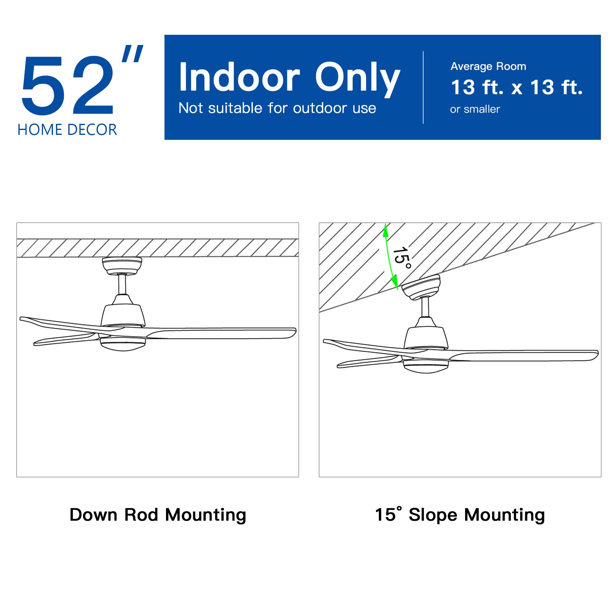 YUHAO 52 Inch Integrated LED Ceiling Fan Lighting with Remote Control