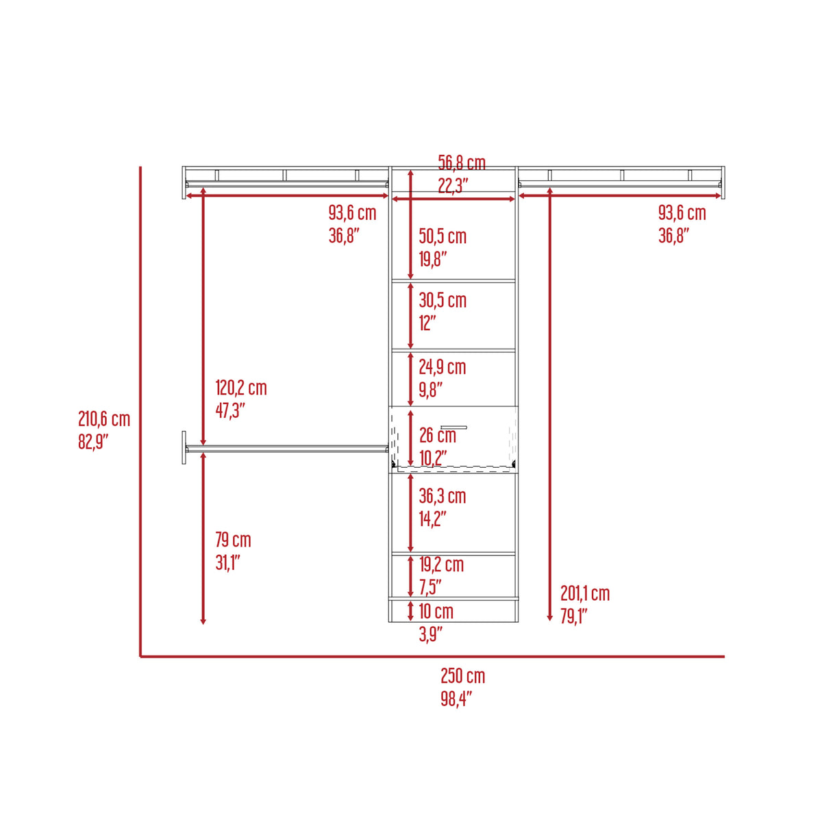 Calveston 1-Drawer 4-Shelf Closet System - Dark Walnut