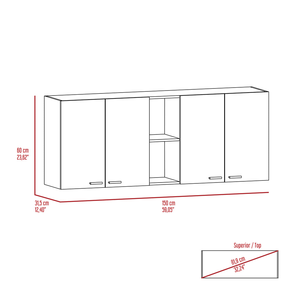 59-Inch Four Swing Doors Wall Cabinet Wenge