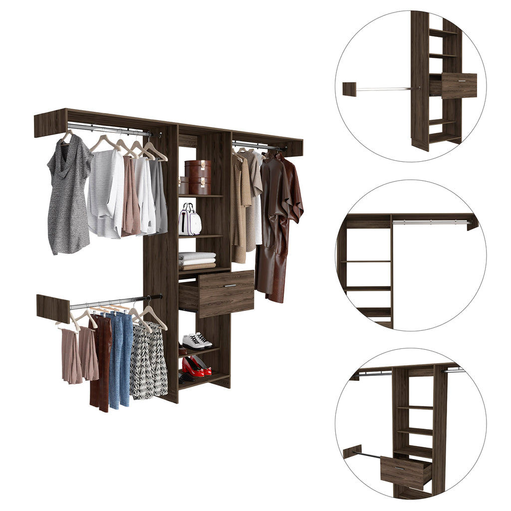 Calveston 1-Drawer 4-Shelf Closet System - Dark Walnut