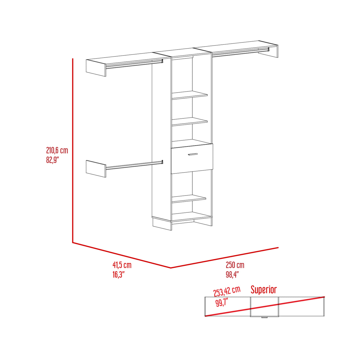 Calveston 1-Drawer 4-Shelf Closet System - Dark Walnut