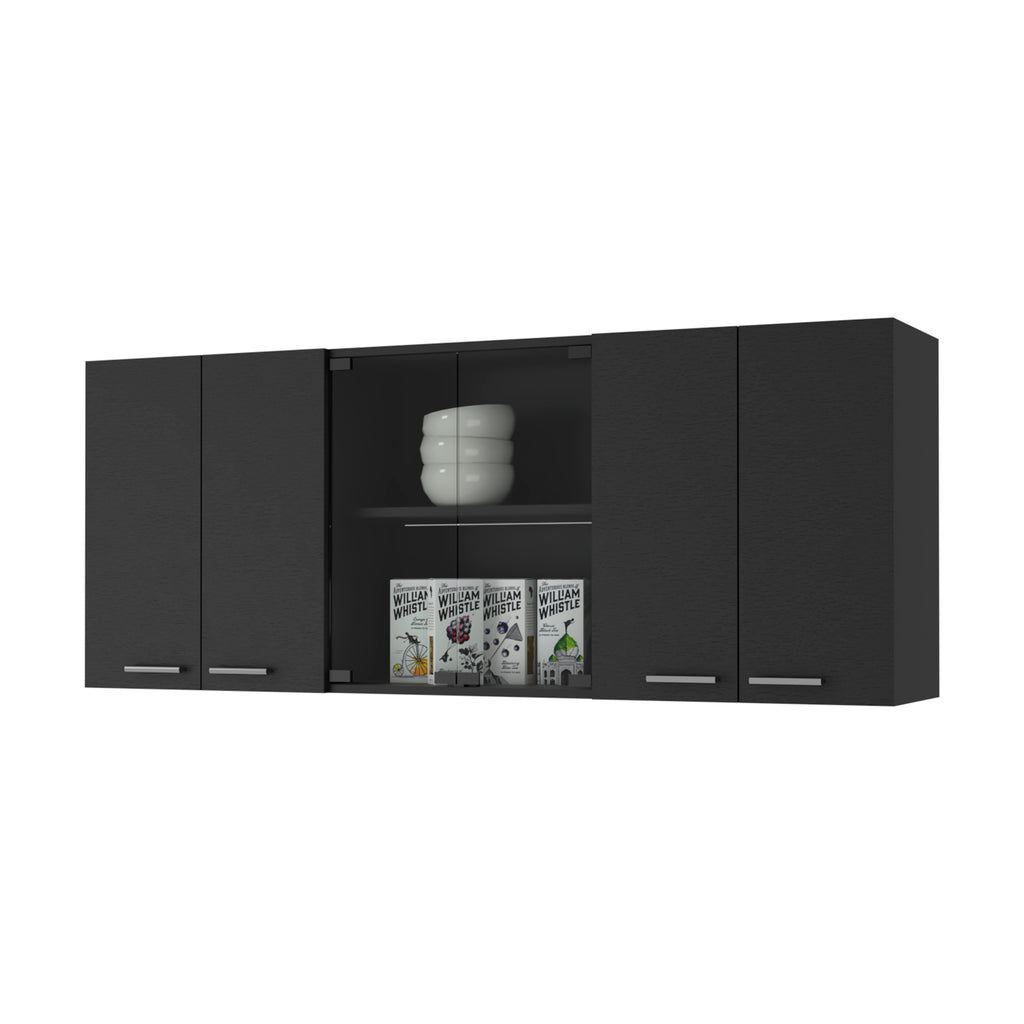59-Inch Two Center Glass Doors Wall Cabinet Wenge