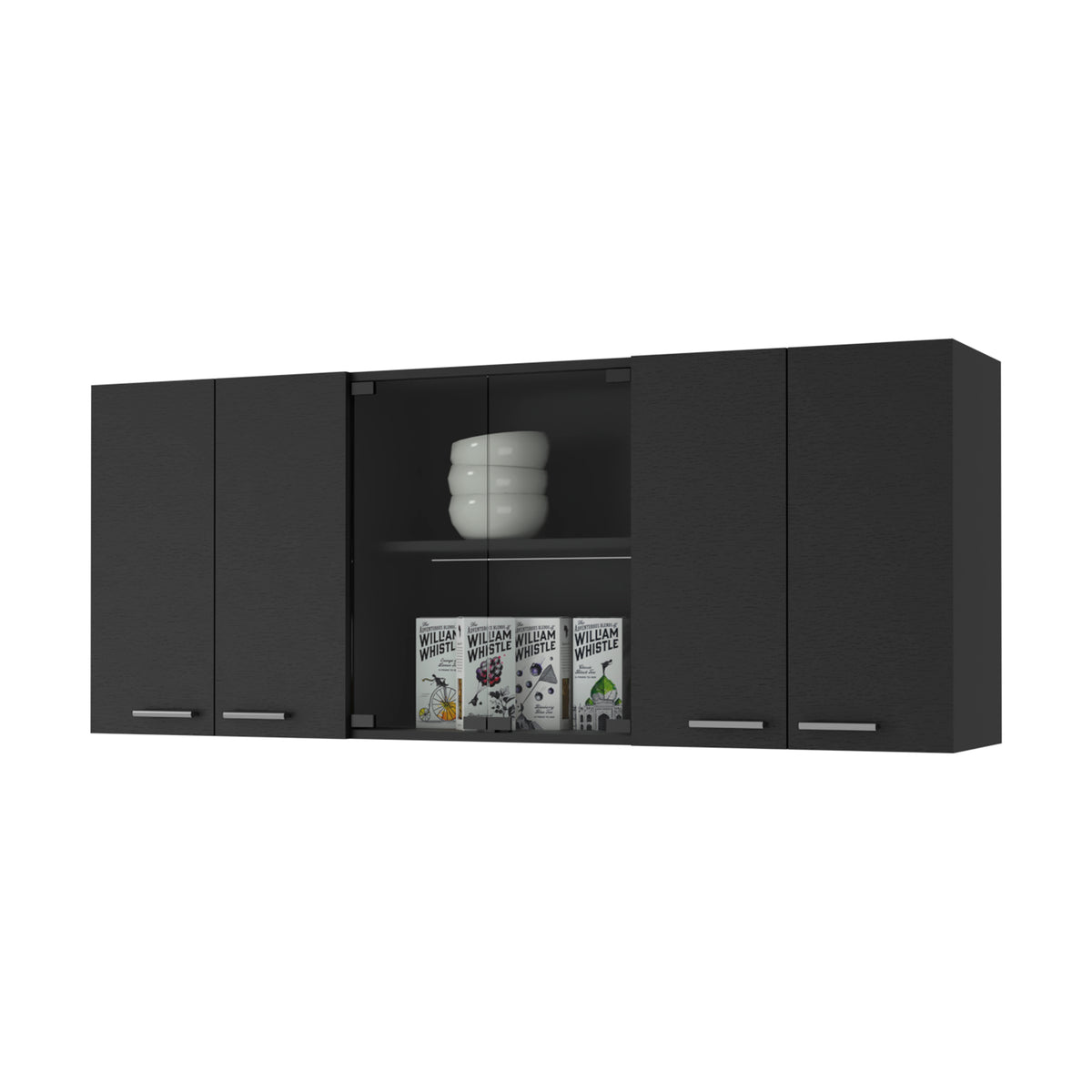 59-Inch Two Center Glass Doors Wall Cabinet Wenge