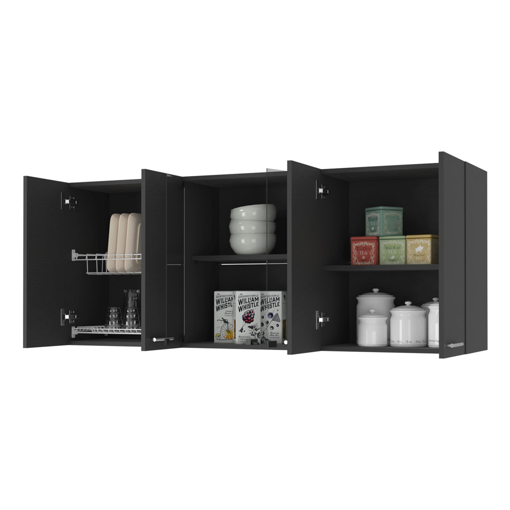 59-Inch Two Center Glass Doors Wall Cabinet Wenge