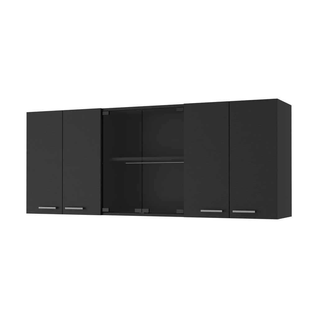 59-Inch Two Center Glass Doors Wall Cabinet Wenge
