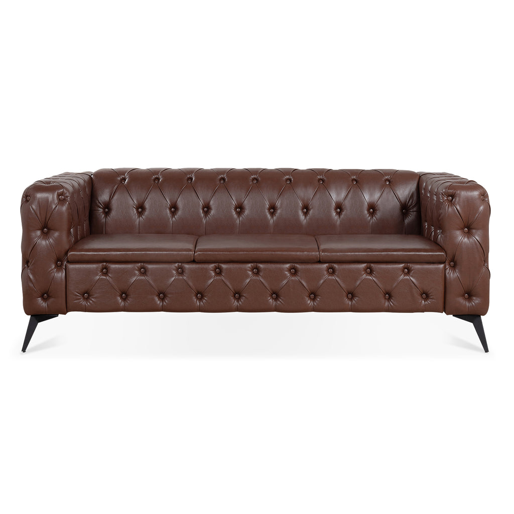 84.06 Inch Width Traditional Square Arm 3 Seater Sofa