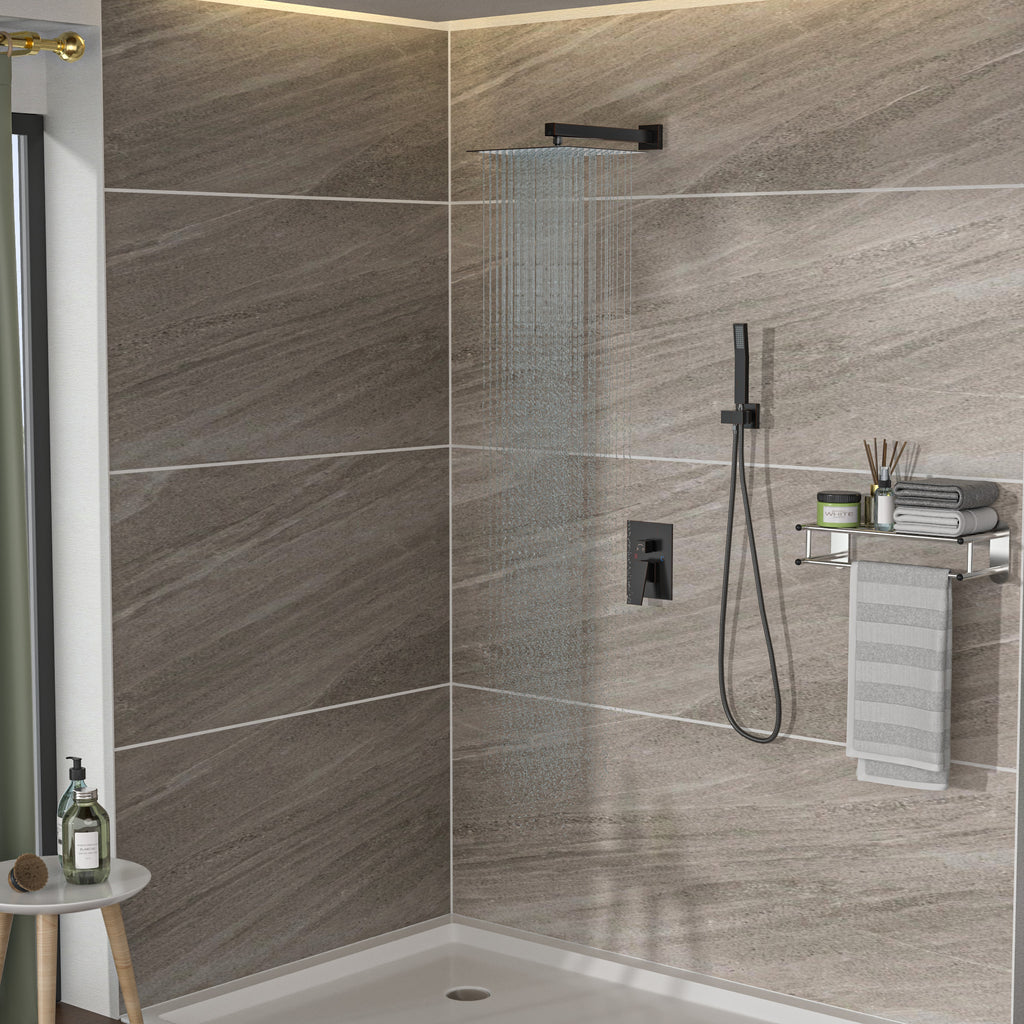 Dual Shower Head - 12 Inch Wall Mounted Square Shower System