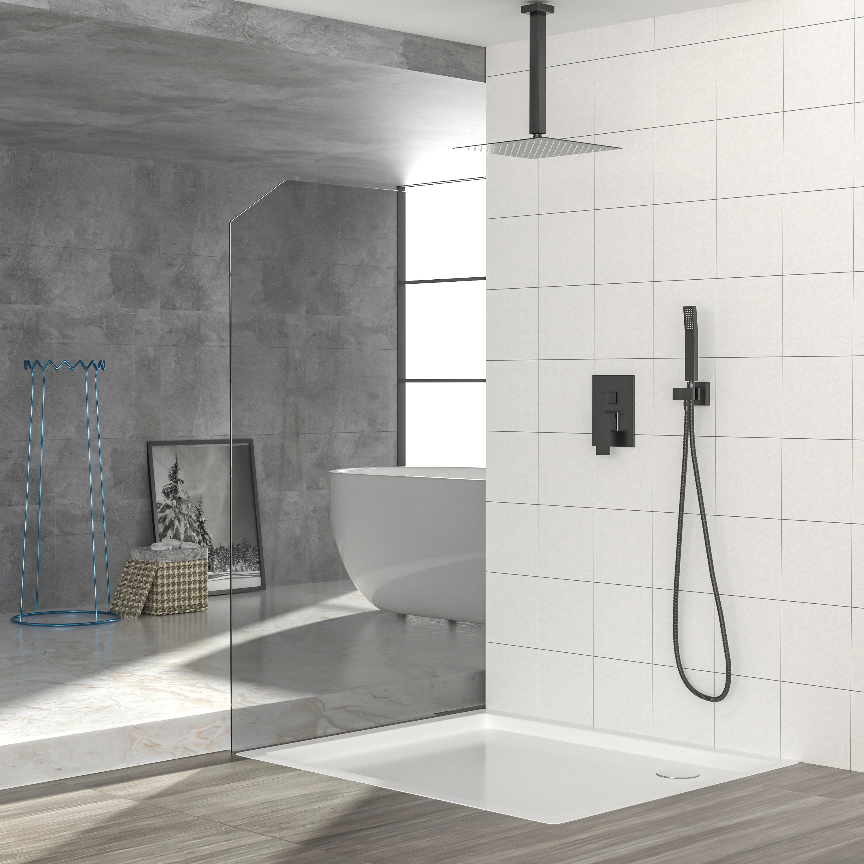 Dual Shower Head - 16 Inch Ceiling Mount Square Shower System