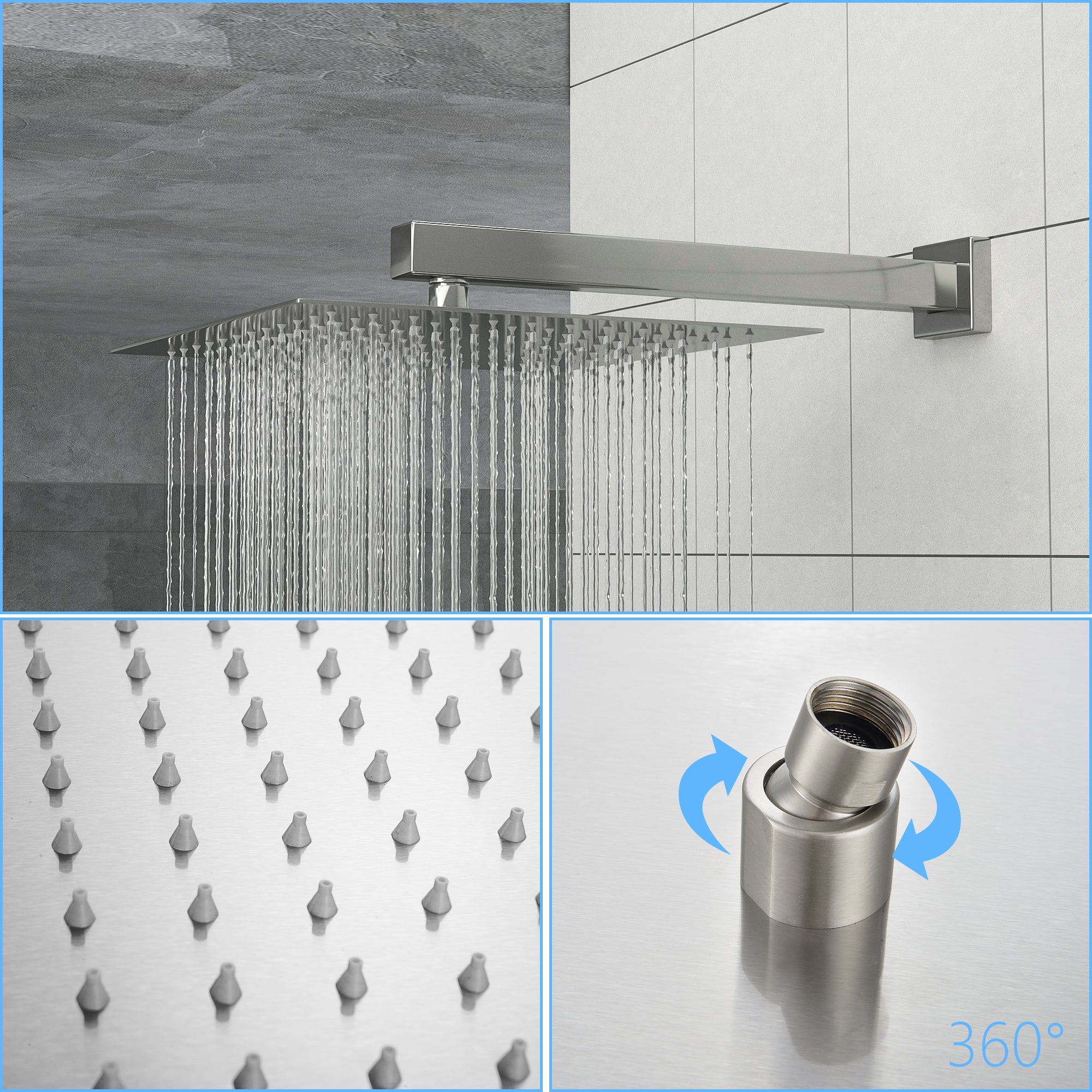 Dual Shower Head - 12 Inch Wall Mounted Square Shower System