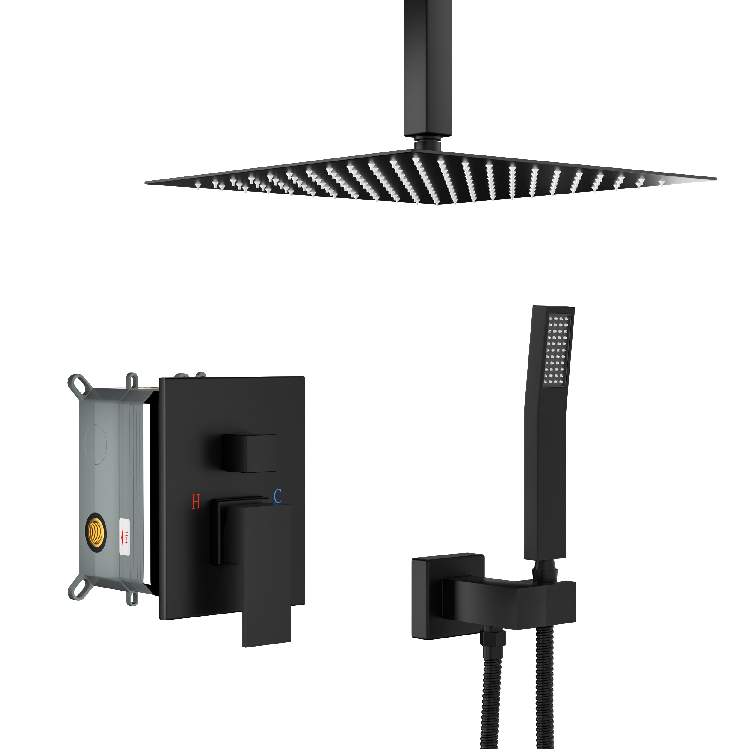 Dual Shower Head - 16 Inch Ceiling Mount Square Shower System