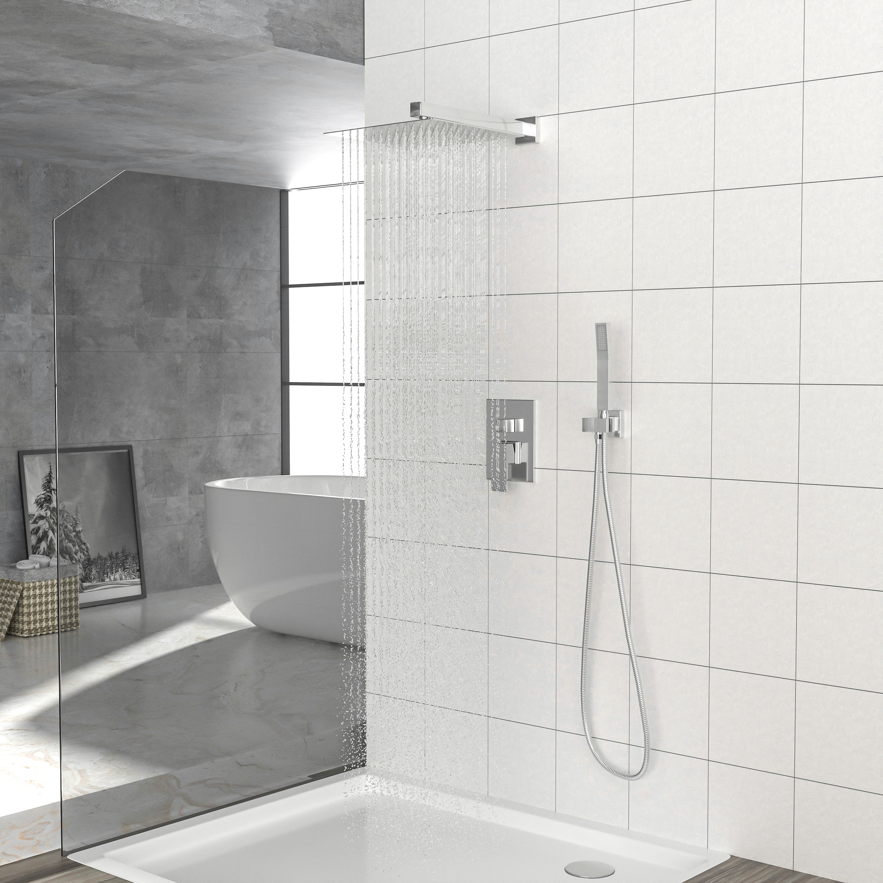 Dual Shower Head - 12 Inch Wall Mounted Square Shower System