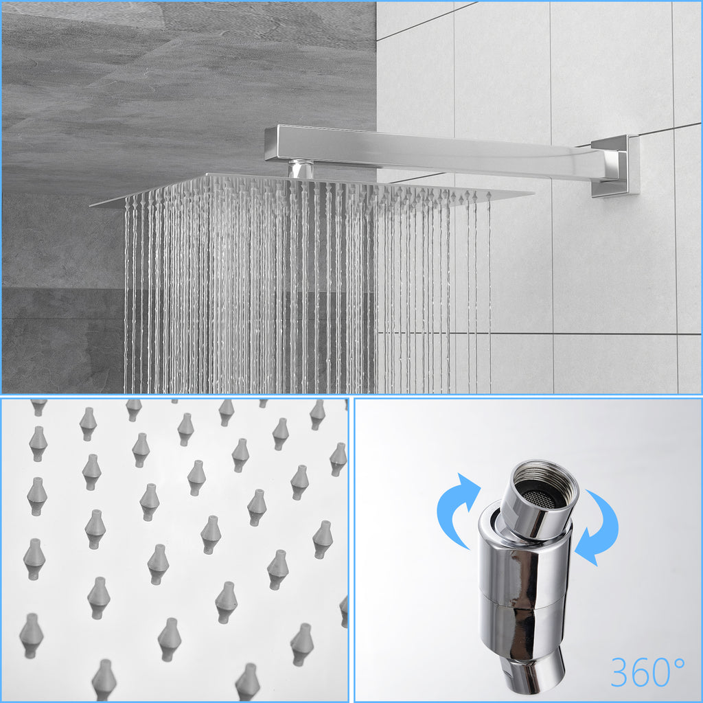 Dual Shower Head - 12 Inch Wall Mounted Square Shower System
