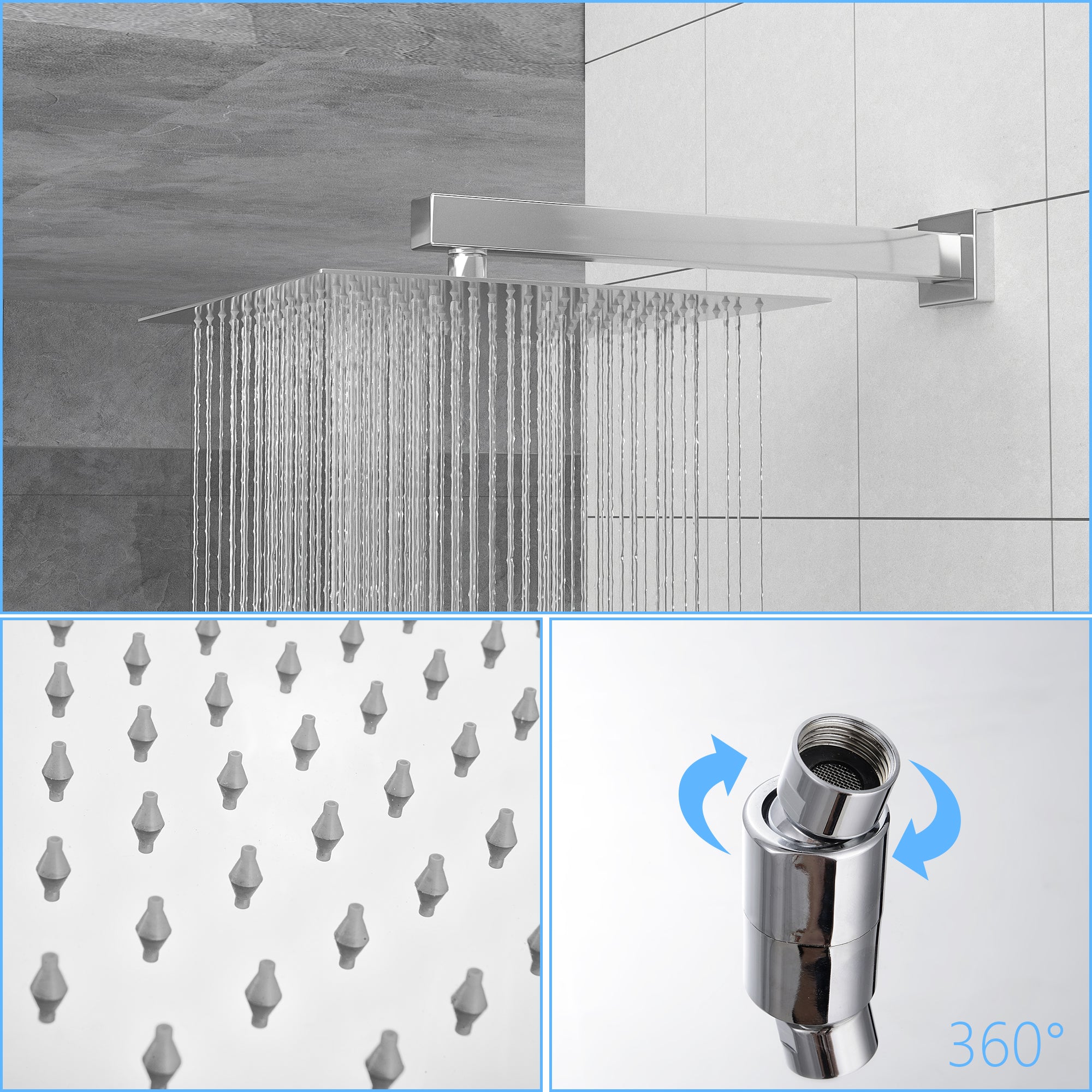 Dual Shower Head - 12 Inch Wall Mounted Square Shower System