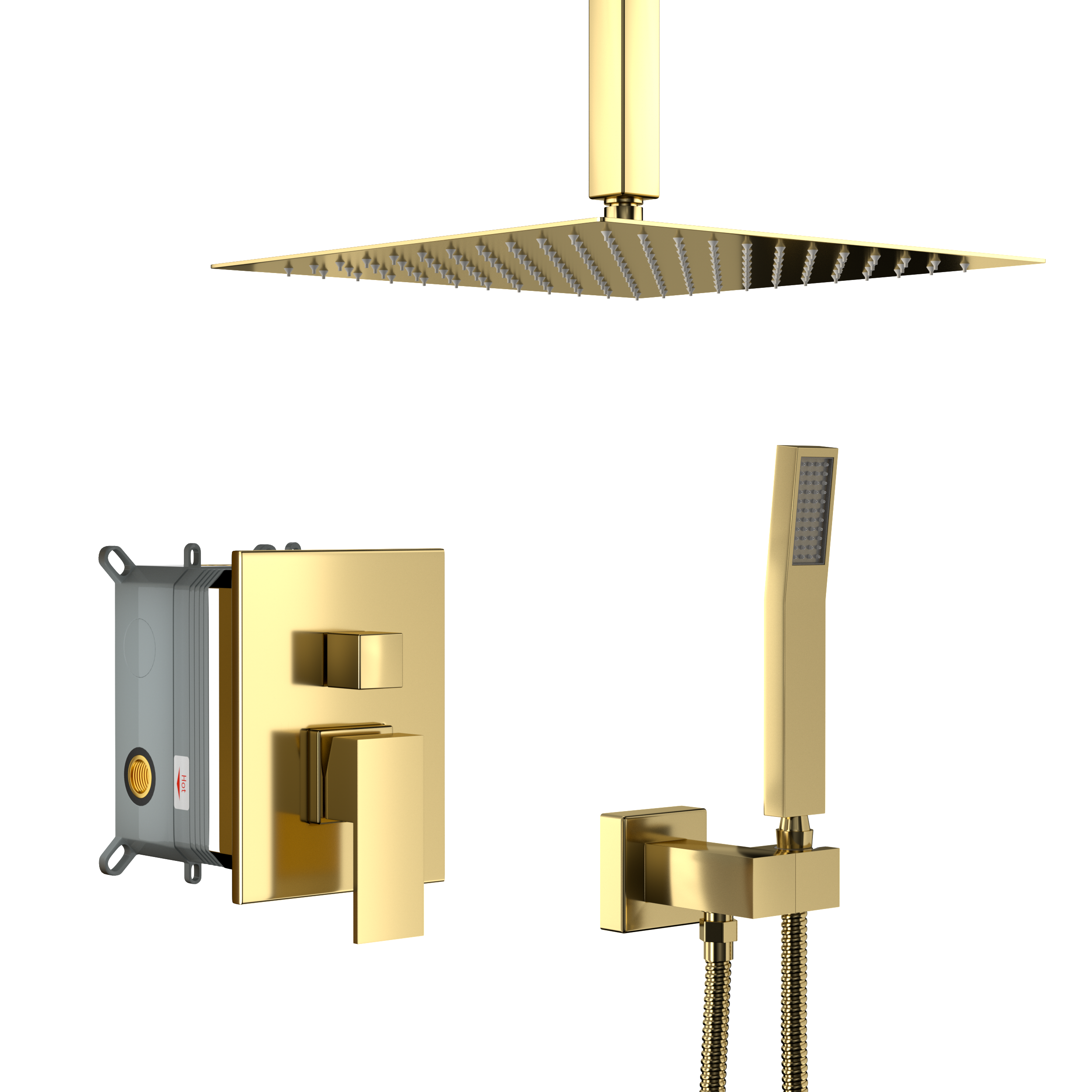 Dual Shower Head - 16 Inch Ceiling Mount Square Shower System with Rough-in Valve