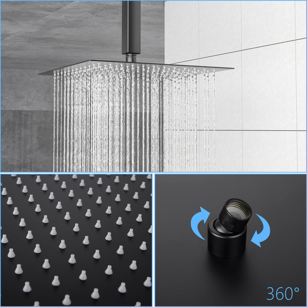 Dual Shower Head - 16 Inch Ceiling Mount Square Shower System