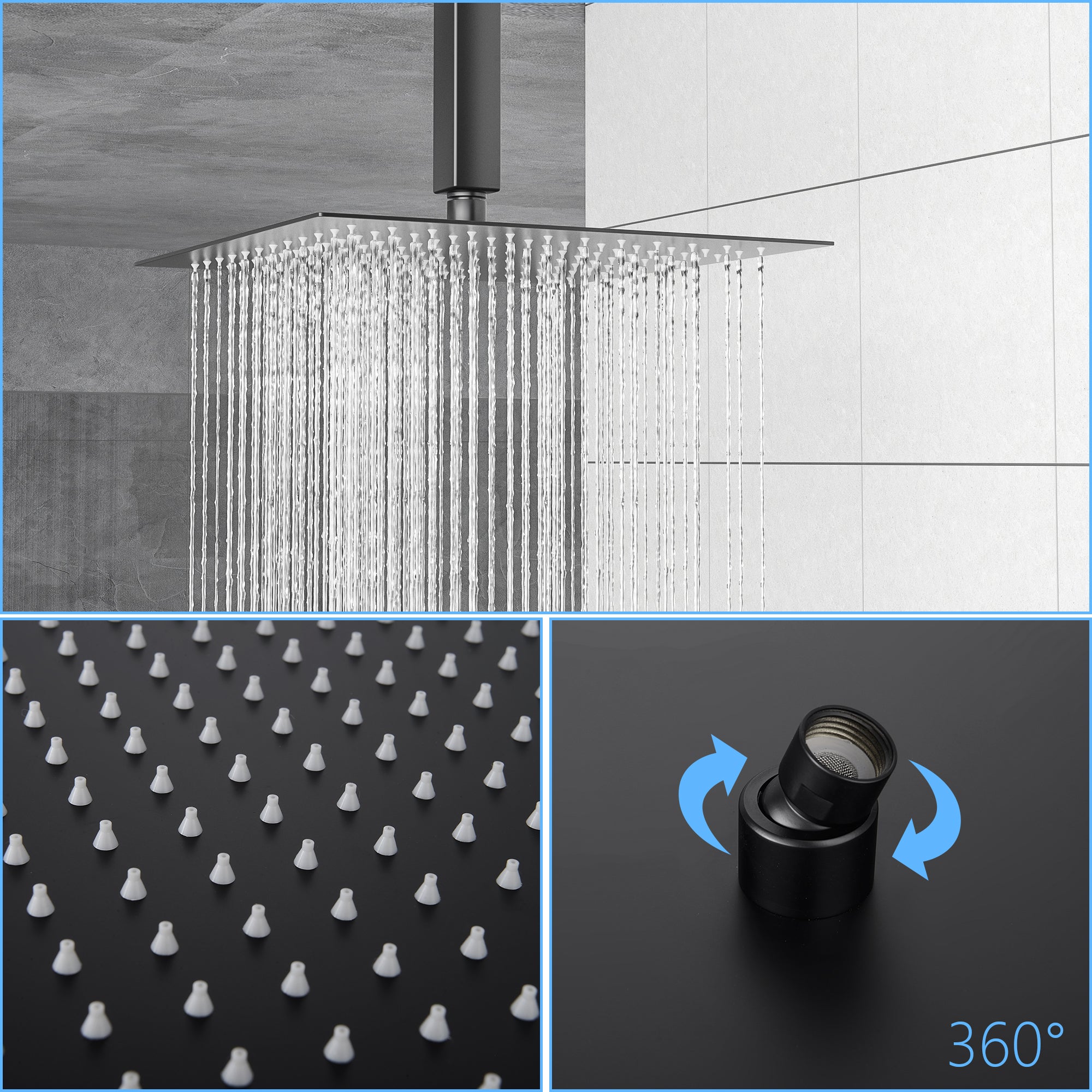 Dual Shower Head - 16 Inch Ceiling Mount Square Shower System