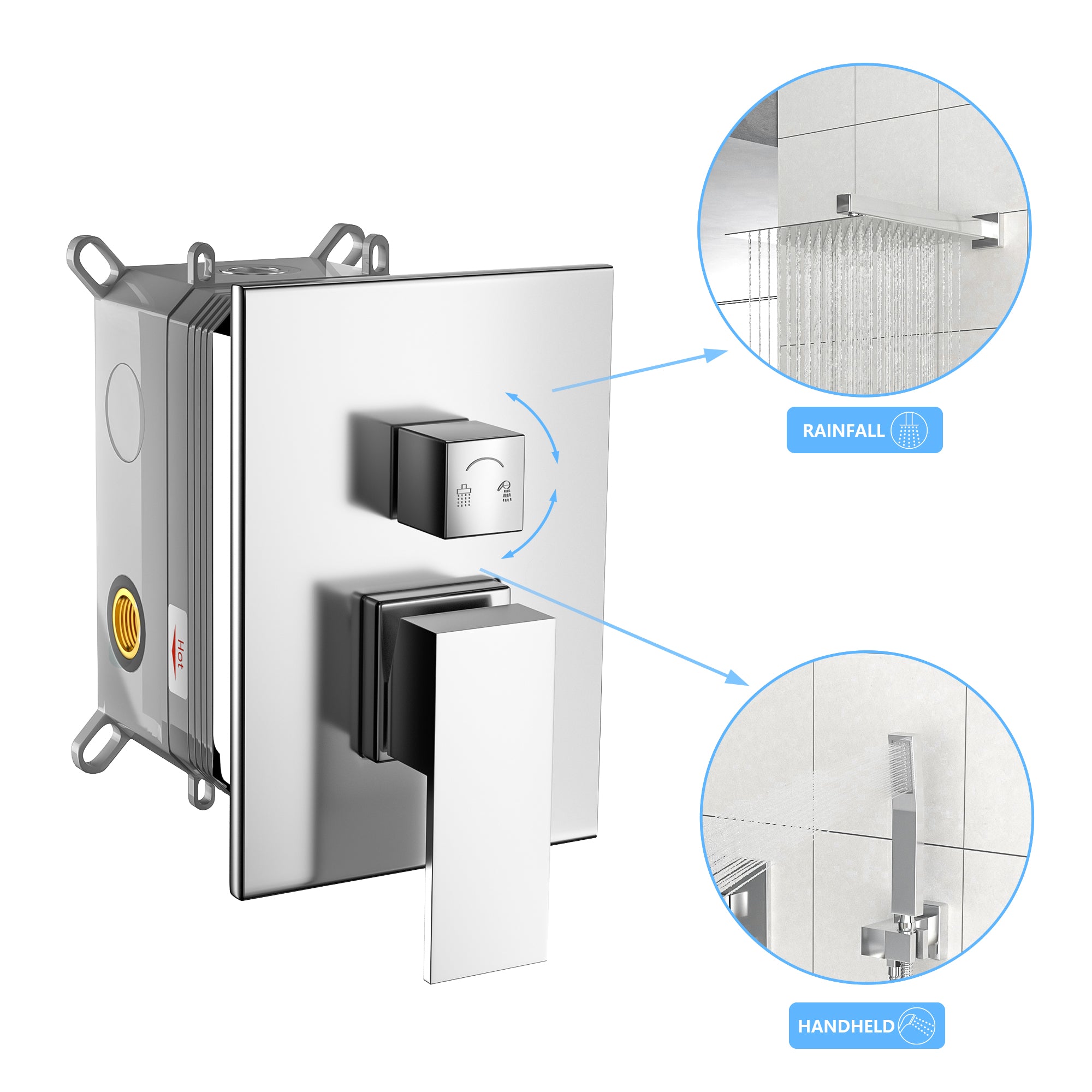 Dual Shower Head - 12 Inch Wall Mounted Square Shower System