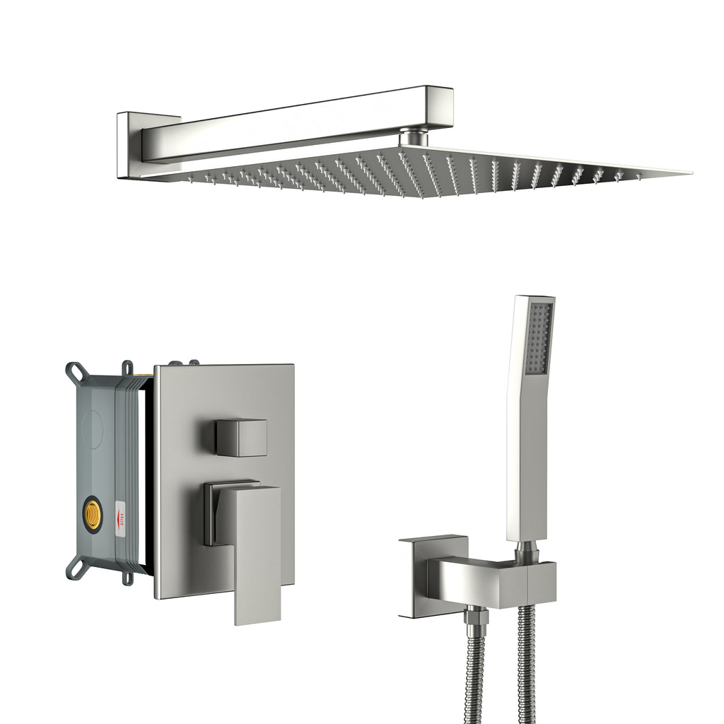 Dual Shower Head - 12 Inch Wall Mounted Square Shower System