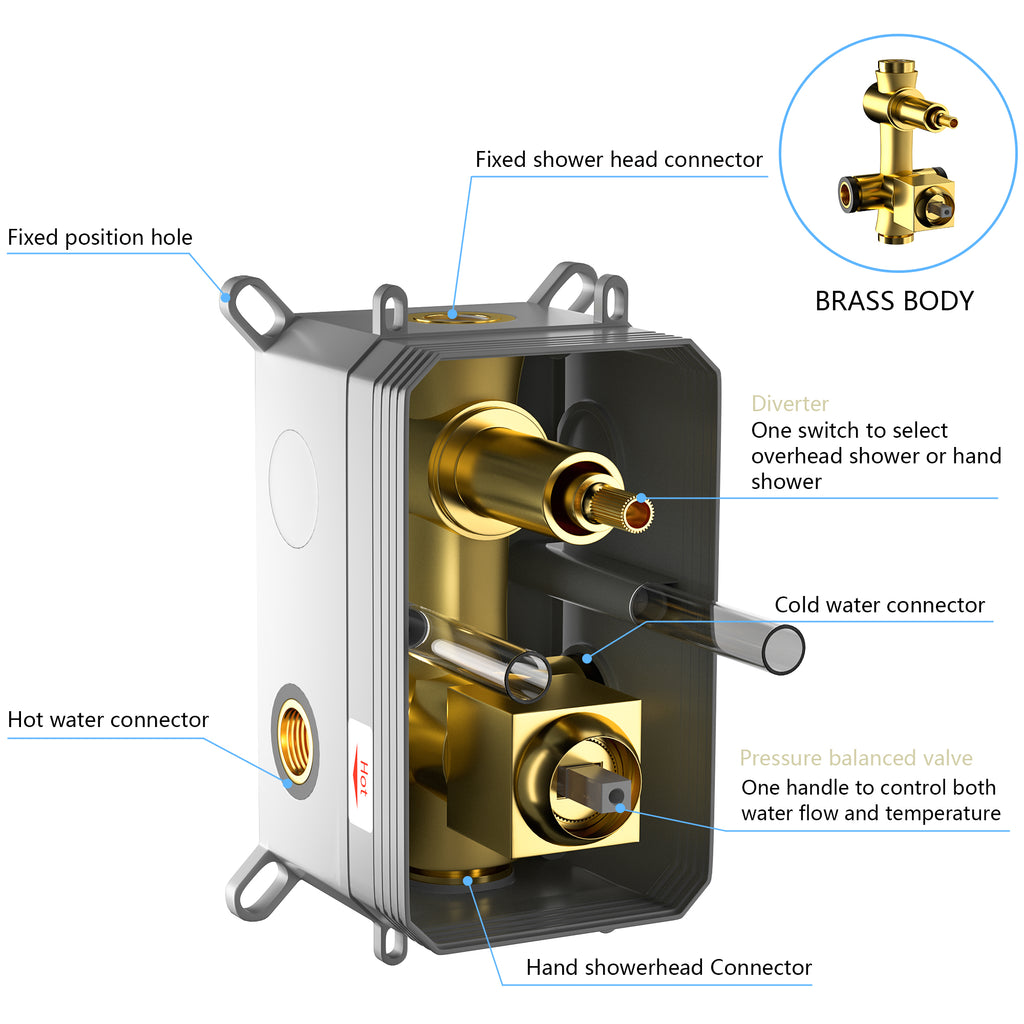 Dual Shower Head - 12 Inch Wall Mounted Square Shower System