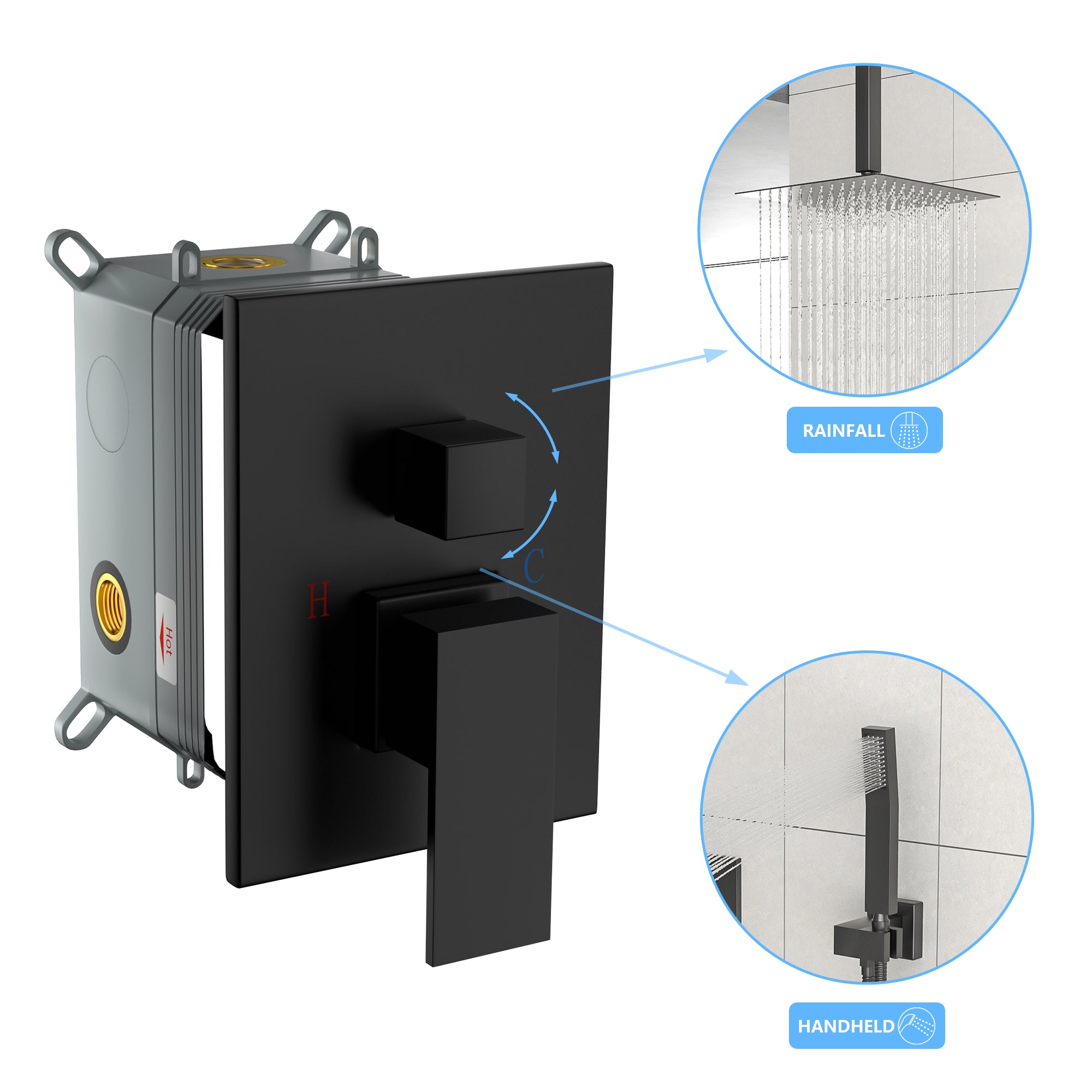 Dual Shower Head - 16 Inch Ceiling Mount Square Shower System