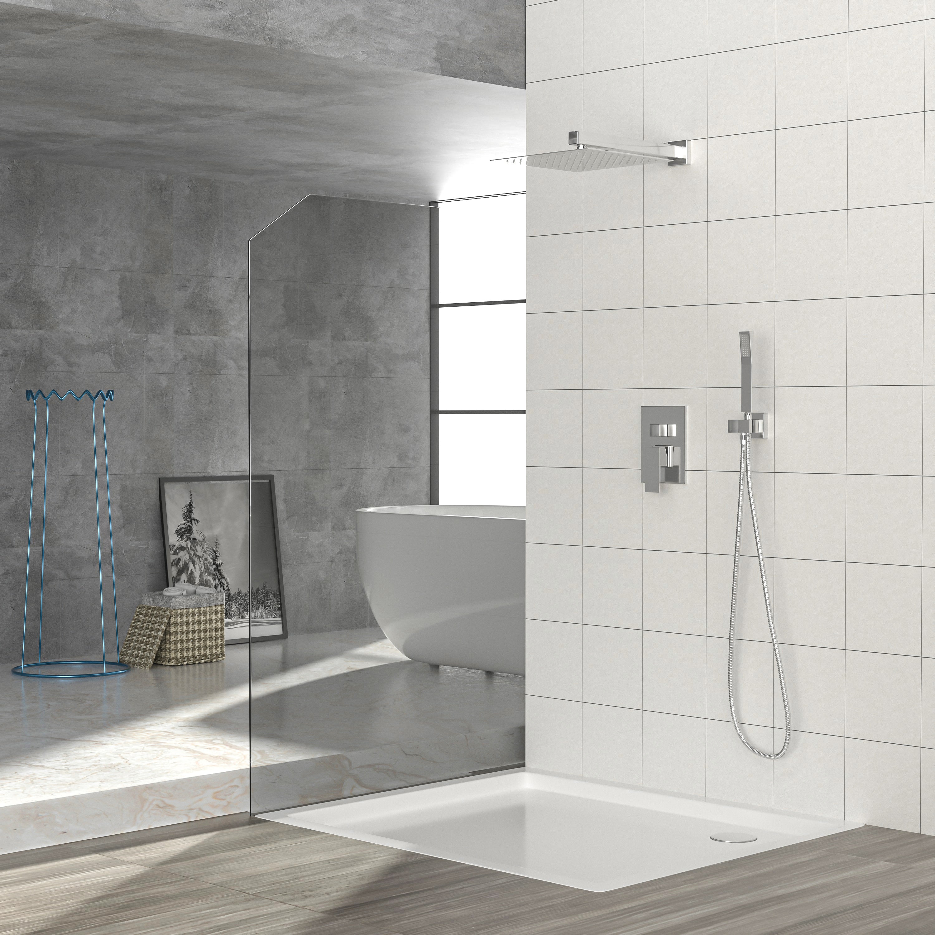 Dual Shower Head - 12 Inch Wall Mounted Square Shower System
