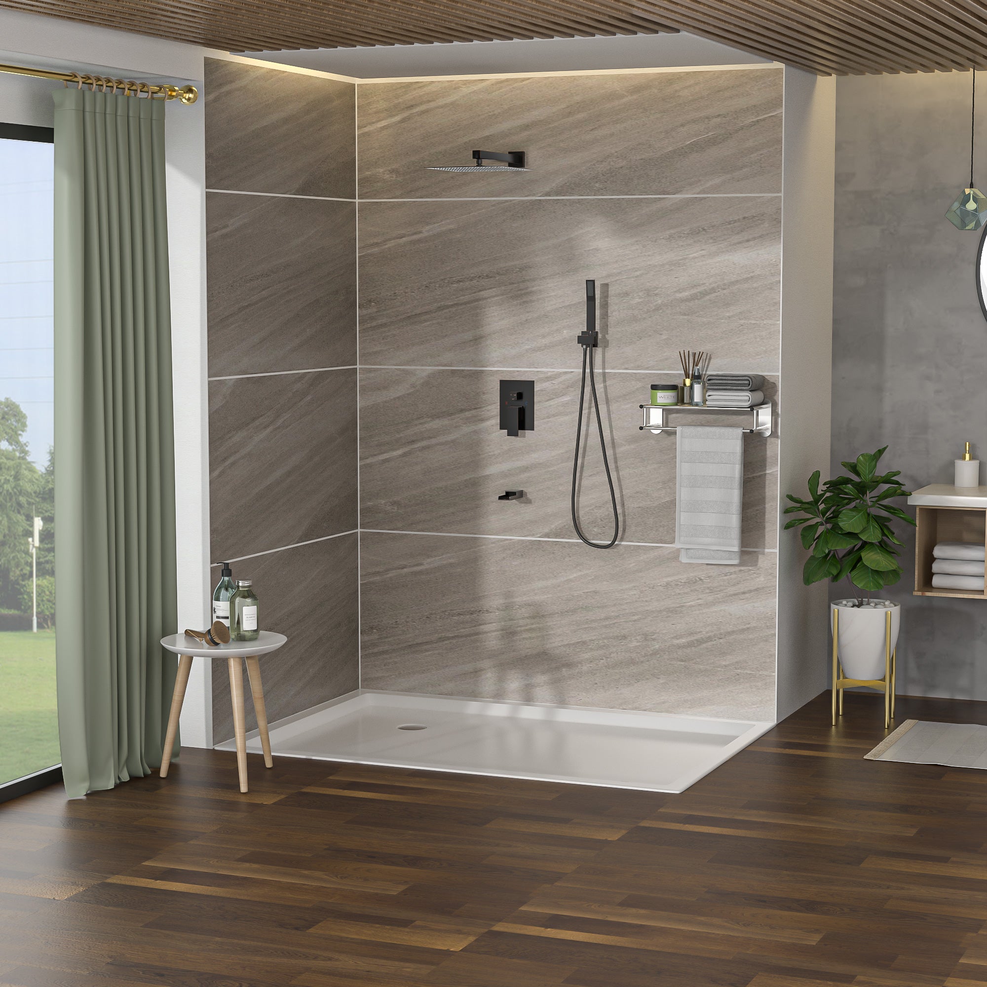 Shower System with Waterfall Tub Spout