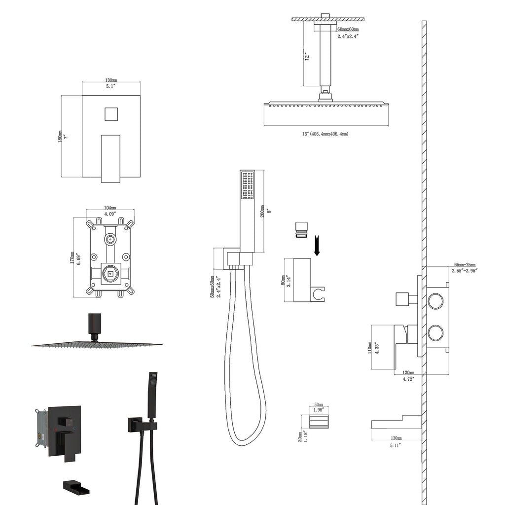 Shower System with Waterfall Tub Spout