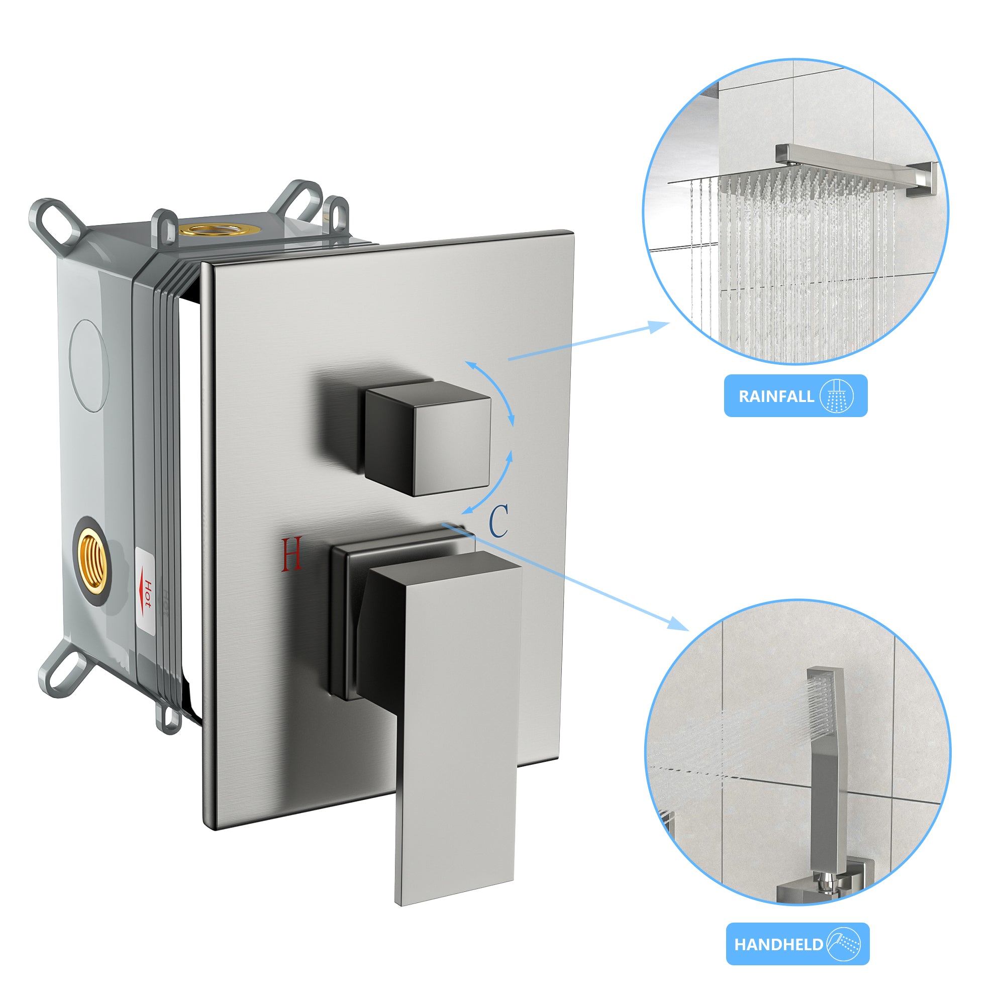 Brushed Nickel Shower System with Adjustable Slide Bar