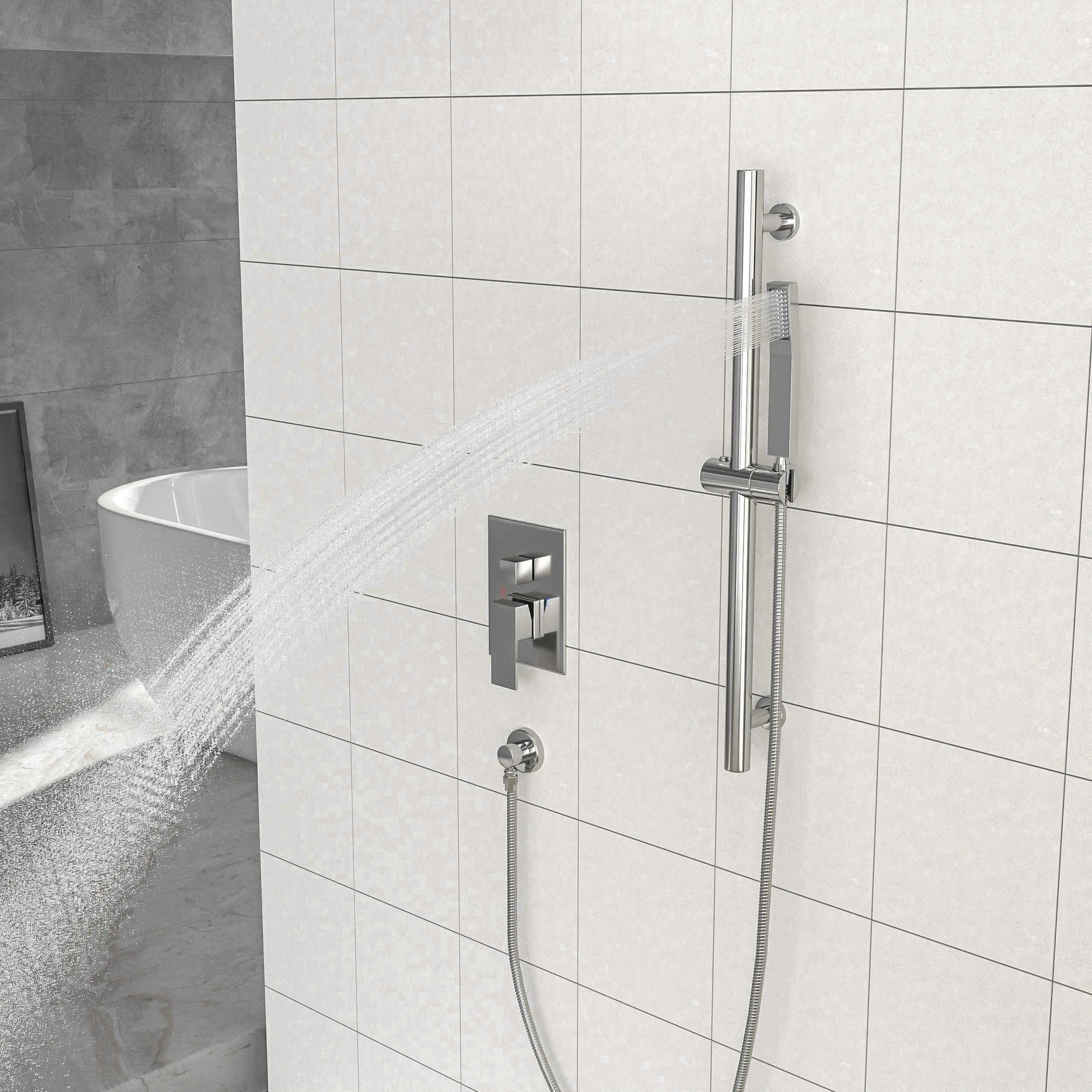 Brushed Nickel Shower System with Adjustable Slide Bar